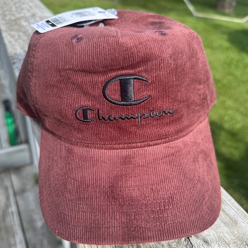 Champion Corduroy Baseball Cap Maroon Burgundy Embroidered Script Logo Hat NWT